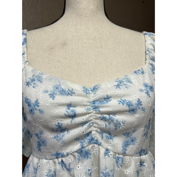 Altar 'D State Women's Embroidered Floral Top Crop Smocked Balloon Sleeve Large - Picture 10 of 16